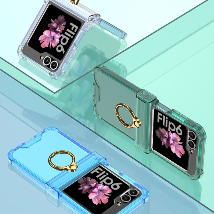 For Samsung Galaxy Z Flip6 / Flip7 FE Gkk Airbag Hinge Silicone Phone Case with Ring Holder & Tempered Film(Transparent Green) by GKK