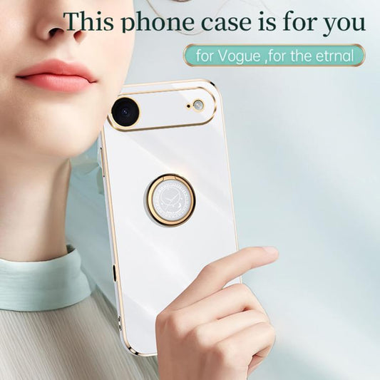 For iPhone Air XINLI Straight Edge 6D Electroplate TPU Phone Case with Ring Holder(White) by XINLI