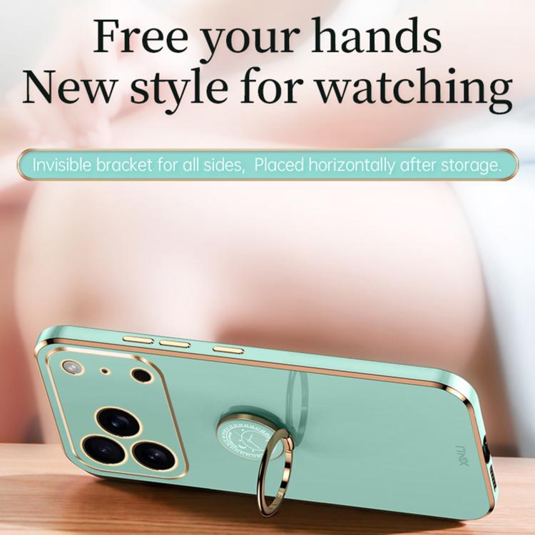 For iPhone 17 Pro XINLI Straight Edge 6D Electroplate TPU Phone Case with Ring Holder(Mint Green) by XINLI