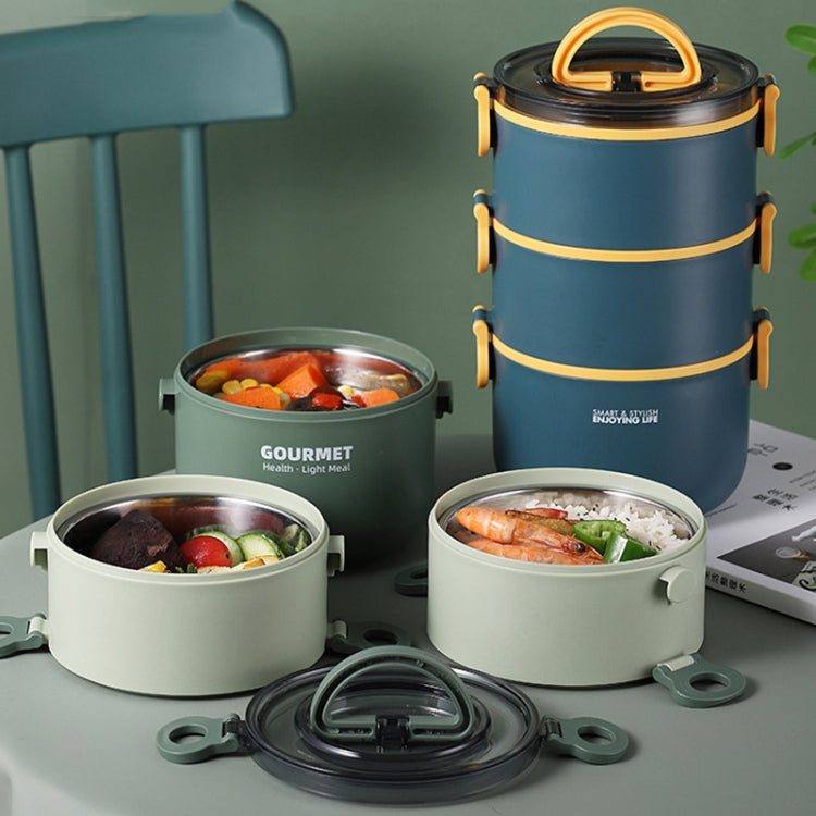 Dual-Layer 1600ml 304 Stainless Steel Insulated Bowl Student Plastic Shell Lunch Box(Green) by bashfashion