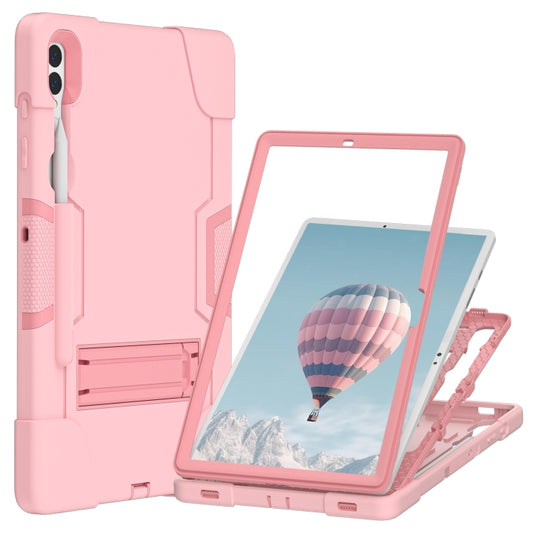 For Samsung Galaxy Tab S9+ Contrast Color Silicone PC Tablet Case with Holder(Rose Gold) by bashfashion