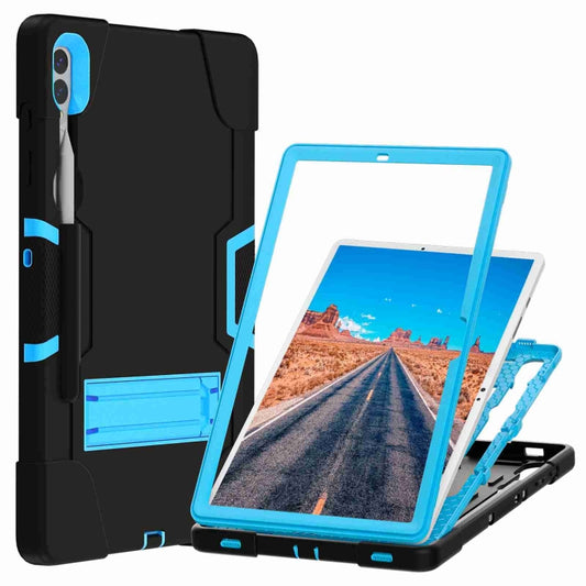 For Samsung Galaxy Tab S9+ Contrast Color Silicone PC Tablet Case with Holder(Black + Blue) by bashfashion