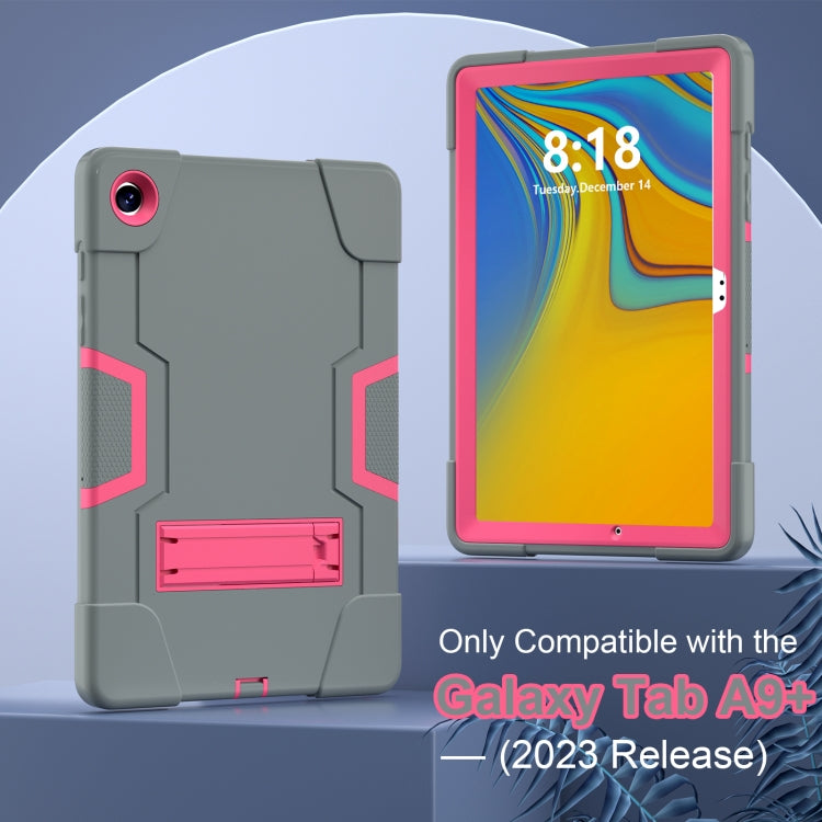 For Samsung Galaxy Tab A9+ Contrast Color Silicone PC Tablet Case with Holder(Grey + Rose Red) by bashfashion