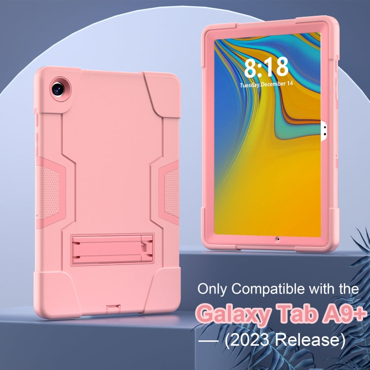For Samsung Galaxy Tab A9+ Contrast Color Silicone PC Tablet Case with Holder(Rose Gold) by bashfashion