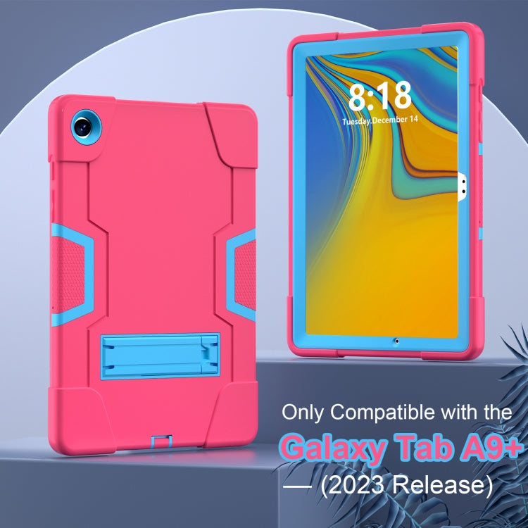 For Samsung Galaxy Tab A9+ Contrast Color Silicone PC Tablet Case with Holder(Rose Red + Blue) by bashfashion