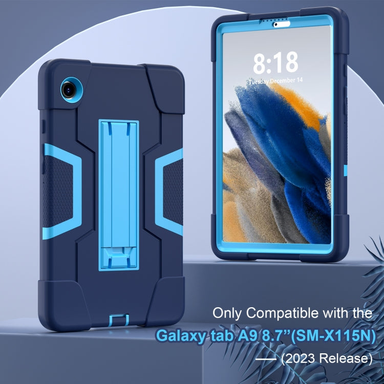 For Samsung Galaxy Tab A9 Contrast Color Silicone PC Tablet Case with Holder(Navy Blue + Blue) by bashfashion