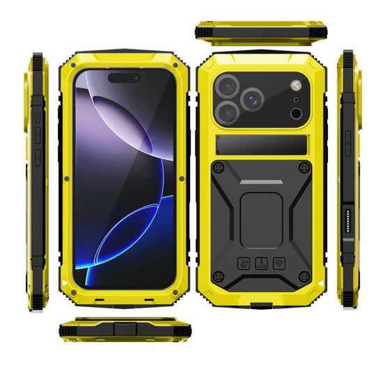 For iPhone 17 Pro Max R-JUST Metal + Silicone + Tempered Glass Life Waterproof Phone Case with Holder(Yellow) by R-JUST