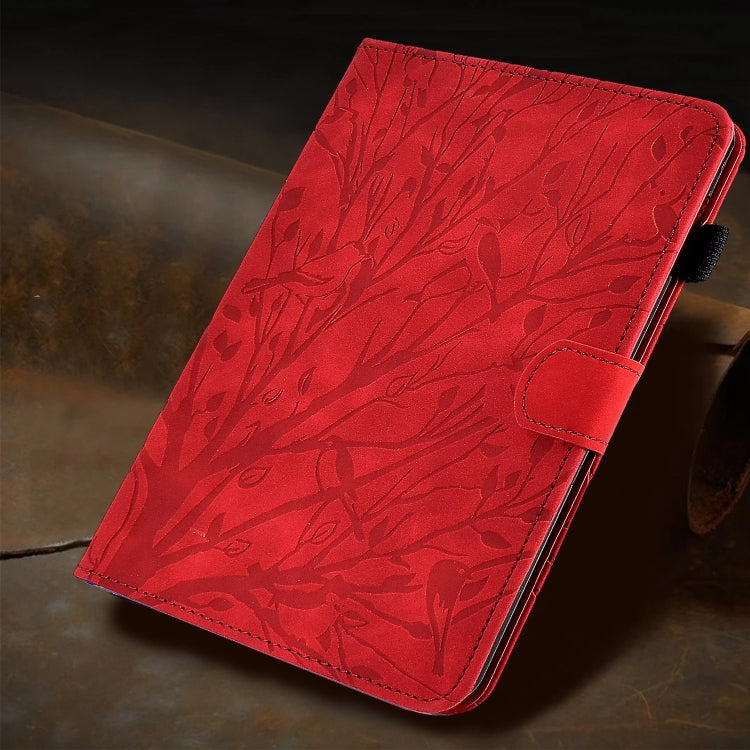 For Samsung Galaxy Tab A11+ / A9+ Fortune Tree Embossed Leather Smart Tablet Case(Red) by bashfashion