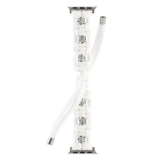 For Apple Watch SE 2022 40mm Silk Silver Beads Braided Watch Band(White) by bashfashion