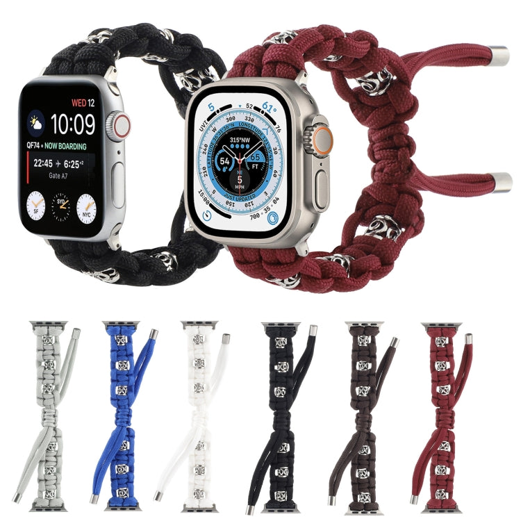 For Apple Watch SE 2023 40mm Silk Silver Beads Braided Watch Band(Wine Red) by bashfashion