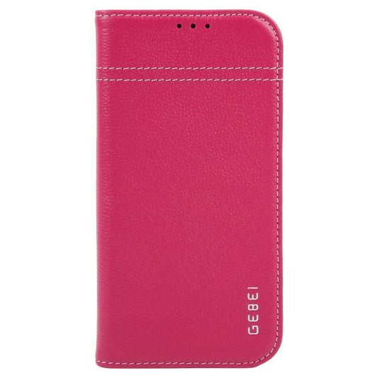 For iPhone 17 GEBEI Top-grain Horizontal Flip Leather Phone Case(Rose Red) by GEBEI