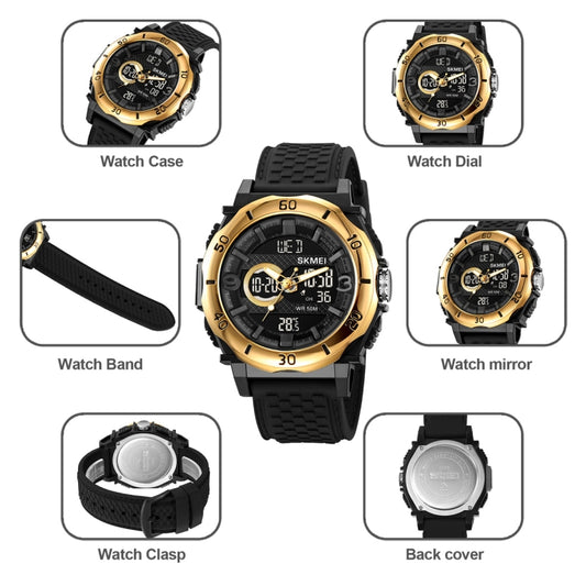 SKMEI 2098 Multifunctional Men 50M Waterproof Thermometer Dual Display Digital Wrist Watch(Gold+Black) by SKMEI