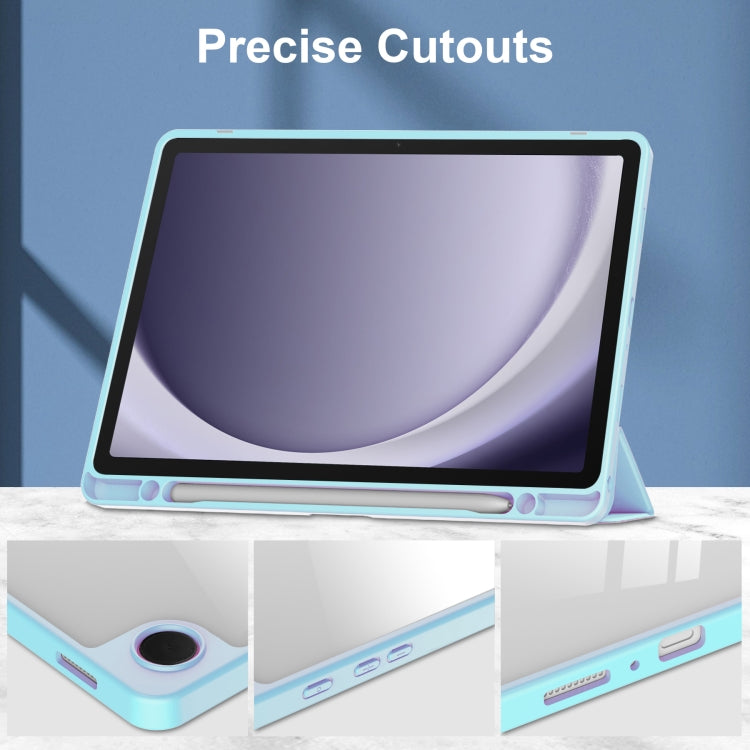 For Samsung Galaxy Tab A9+ Acrylic 3-folding Smart Leather Tablet Case with Pen Slot(Sky Blue) by bashfashion