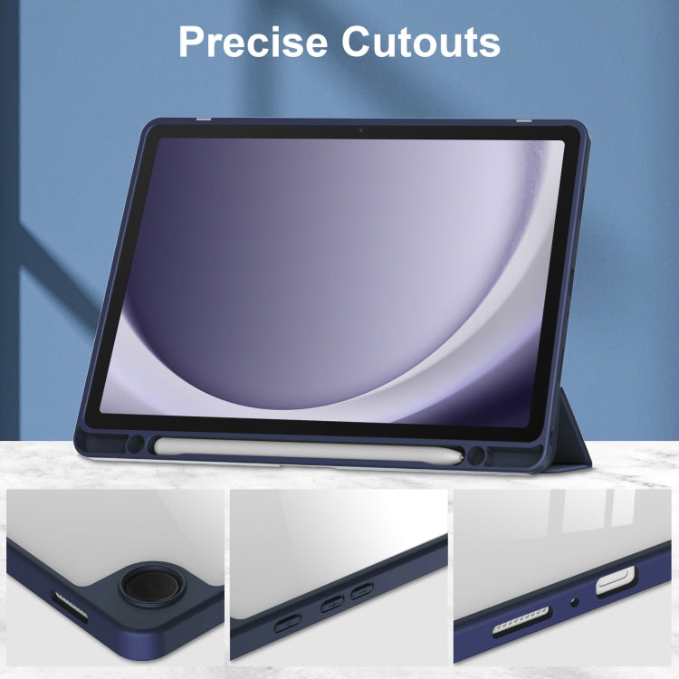 For Samsung Galaxy Tab A9+ Acrylic 3-folding Smart Leather Tablet Case with Pen Slot(Dark Blue) by bashfashion