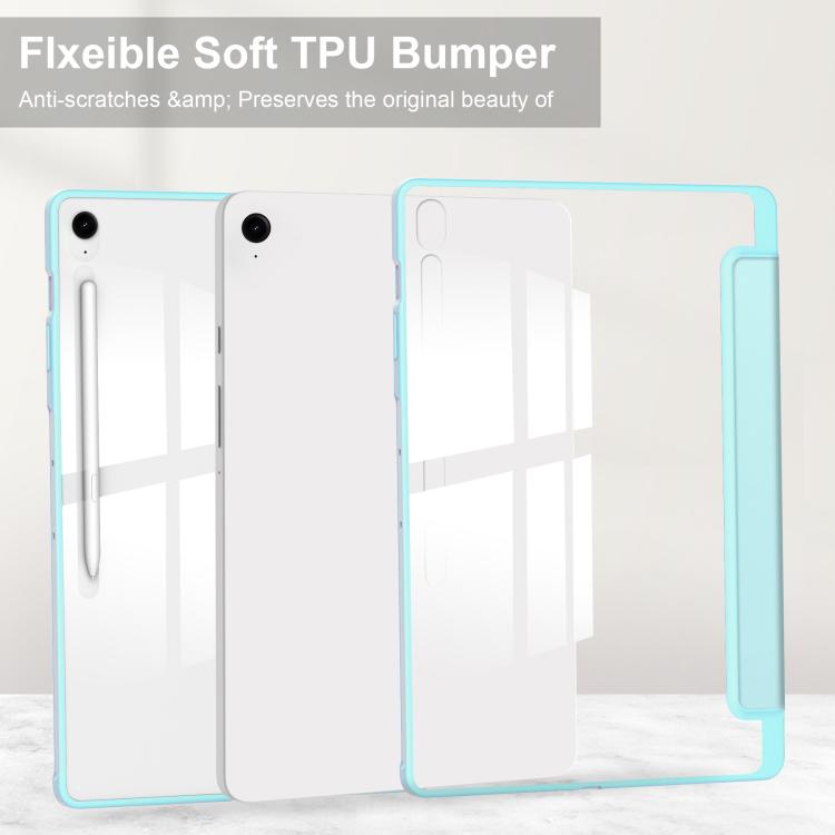 For Samsung Galaxy Tab S10 FE+ Acrylic 3-folding Smart Leather Tablet Case with Pen Slot(Sky Blue) by bashfashion