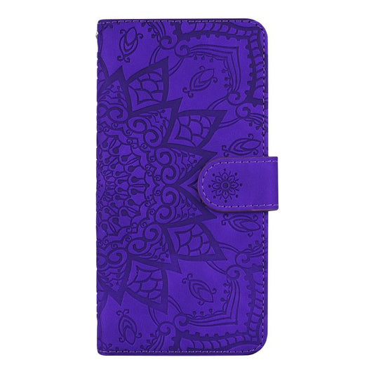 For iPhone 16e Mandala Embossed Dual-Fold Calf Leather Phone Case(Purple) by bashfashion