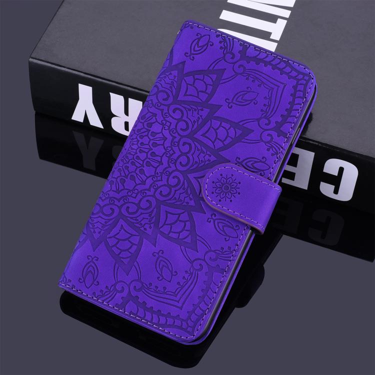 For iPhone 16e Mandala Embossed Dual-Fold Calf Leather Phone Case(Purple) by bashfashion