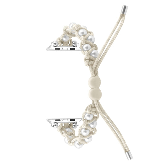 For Apple Watch Series 2 42mm Paracord Gypsophila Beads Drawstring Braided Watch Band(White) by bashfashion