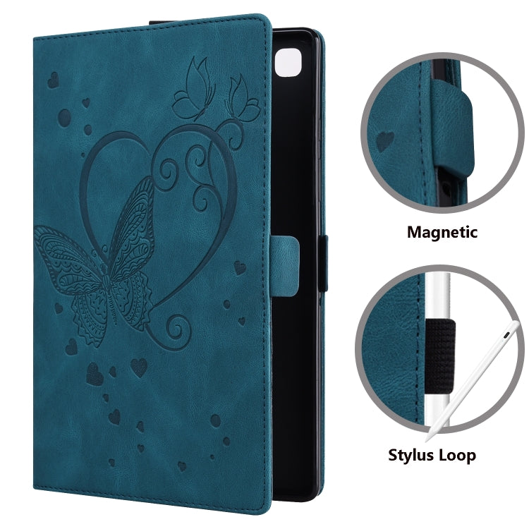 For Samsung Galaxy Tab A9+ / A11+ Love Butterfly Embossed Leather Tablet Case(Blue) by bashfashion