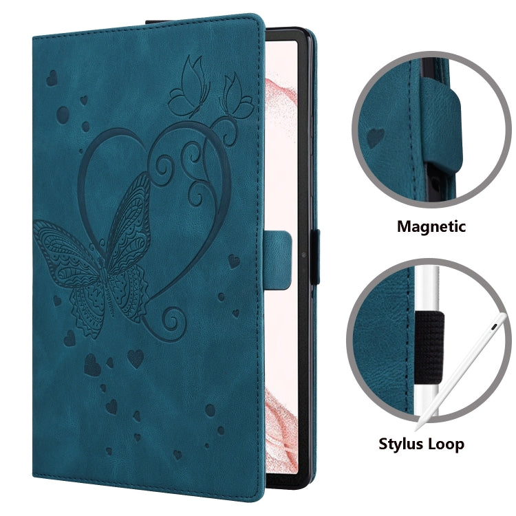 For Samsung Galaxy Tab S9 FE Love Butterfly Embossed Leather Tablet Case(Blue) by bashfashion