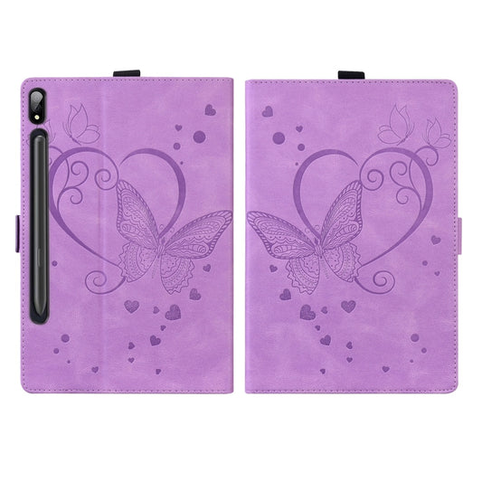 For Samsung Galaxy Tab S9 FE+ Love Butterfly Embossed Leather Tablet Case(Purple) by bashfashion