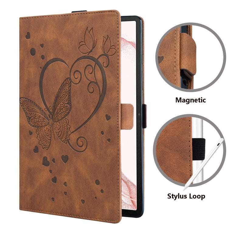 For Samsung Galaxy Tab S9 FE+ Love Butterfly Embossed Leather Tablet Case(Brown) by bashfashion