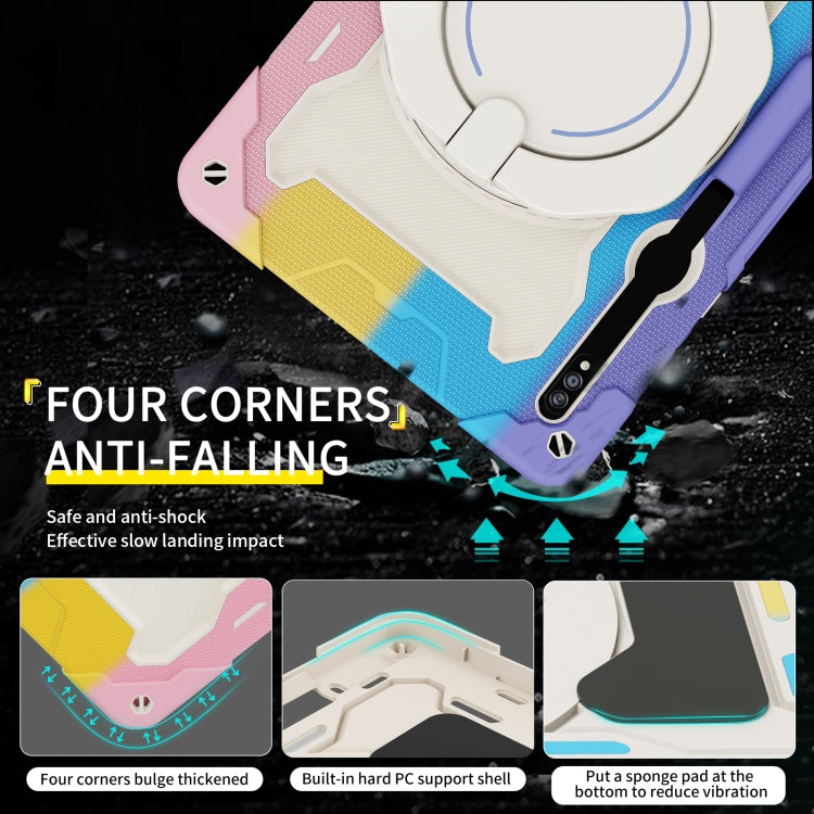 For Samsung Galaxy Tab S9 Ultra Armor Portable Rotating Ring Holder Silicone Tablet Case(Colorful Pink) by bashfashion