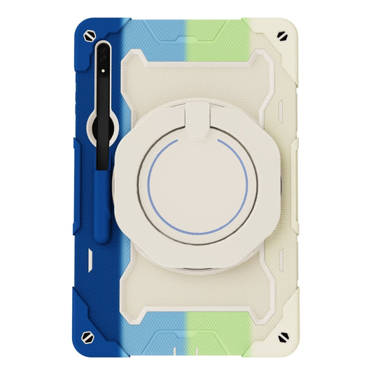 For Samsung Galaxy Tab S9 Ultra Armor Portable Rotating Ring Holder Silicone Tablet Case(Colorful Blue) by bashfashion