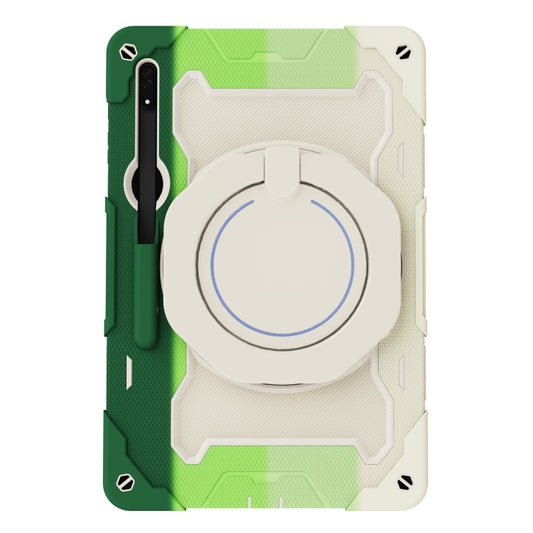 For Samsung Galaxy Tab S9 Ultra Armor Portable Rotating Ring Holder Silicone Tablet Case(Colorful Green) by bashfashion