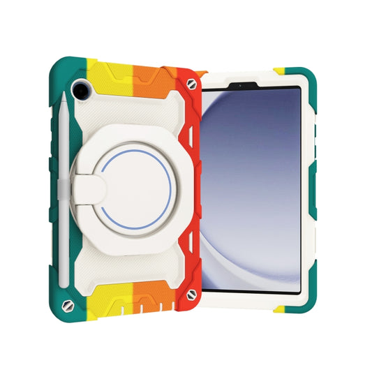 For Samsung Galaxy Tab A9 Armor Portable Rotating Ring Holder Silicone Tablet Case(Colorful Red) by bashfashion