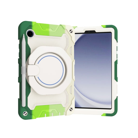 For Samsung Galaxy Tab A9 Armor Portable Rotating Ring Holder Silicone Tablet Case(Colorful Green) by bashfashion