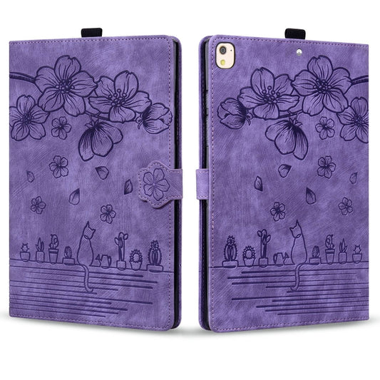 For iPad 10.2 2021 / 10.5 2019 Cartoon Sakura Cat Embossed Smart Leather Tablet Case(Purple) by bashfashion