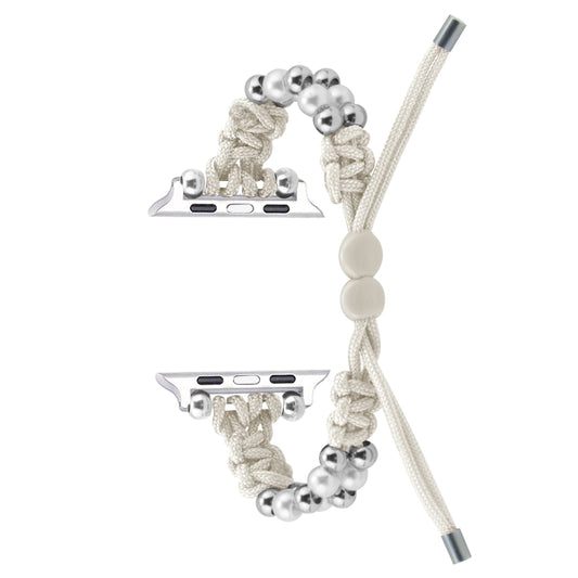 For Apple Watch Series 8 41mm Paracord Row Beads Drawstring Braided Watch Band(White) by bashfashion