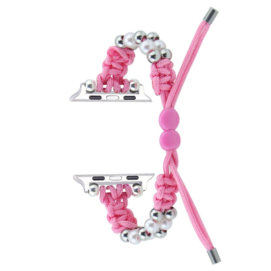 For Apple Watch Series 6 40mm Paracord Row Beads Drawstring Braided Watch Band(Pink) by bashfashion