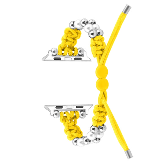 For Apple Watch Series 3 38mm Paracord Row Beads Drawstring Braided Watch Band(Yellow) by bashfashion