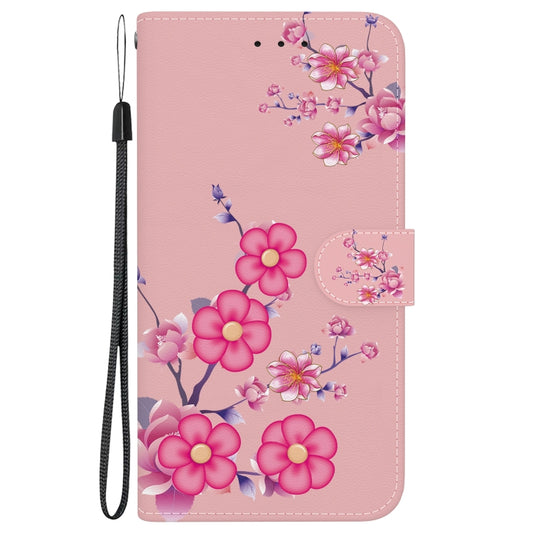 For iPhone 16e Crystal Texture Colored Drawing Leather Phone Case(Cherry Blossoms) by bashfashion