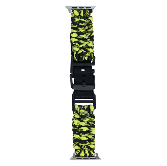 For Apple Watch SE 2022 44mm Paracord Plain Braided Webbing Buckle Watch Band(Black Yellow) by bashfashion