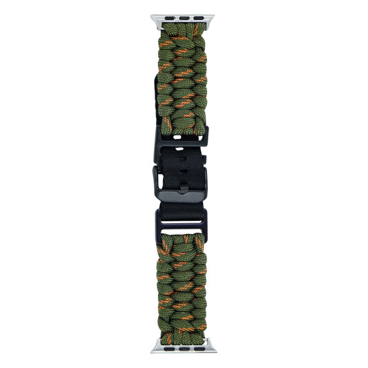 For Apple Watch SE 2022 44mm Paracord Plain Braided Webbing Buckle Watch Band(Army Green Orange) by bashfashion