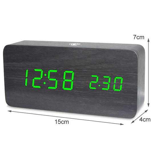 LT-1035 LED Display Digital APP Smart Alarm Clock(Green Light Black Wood) by bashfashion