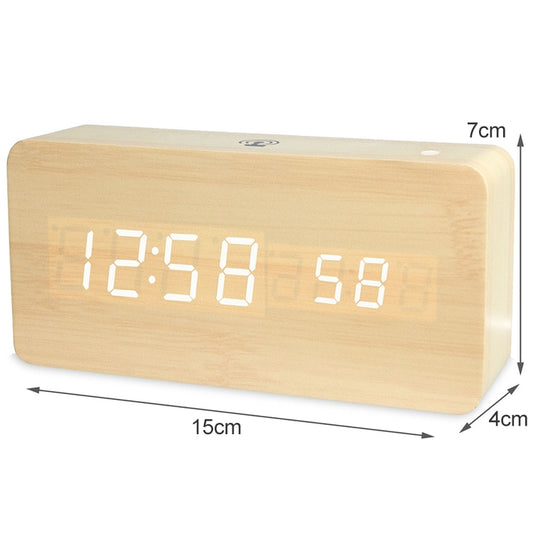 LT-1035 LED Display Digital APP Smart Alarm Clock(White Lamp Bamboo Wood) by bashfashion