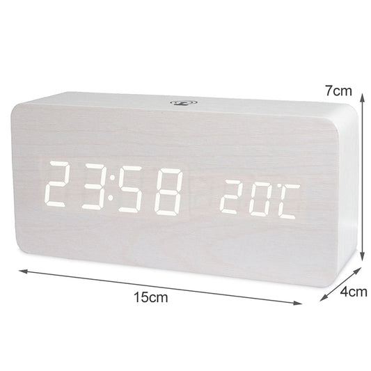 LT-1035 LED Display Digital APP Smart Alarm Clock(White Light White Wood) by bashfashion