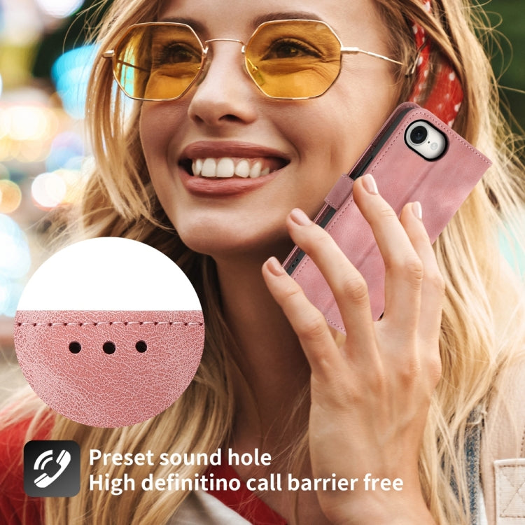 For iPhone 16e Skin-feel Flowers Embossed Wallet Leather Phone Case(Pink) by bashfashion