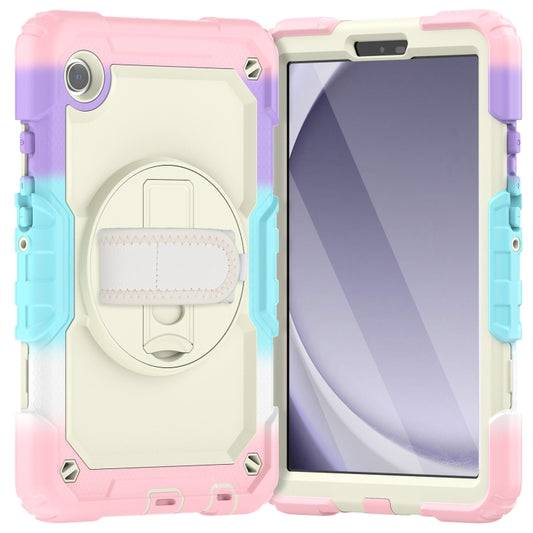 For Samsung Galaxy Tab A9 / Tab A11 Silicone + PC Tablet Case with Shoulder Strap(Camouflage Pink) by bashfashion