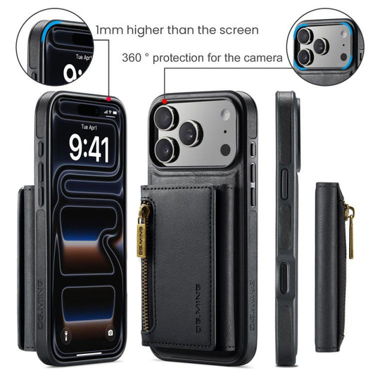 For iPhone 17 Pro DG.MING M5 Series Zip RFID Multi Card Detachable Leather Phone Case(Black) by DG.MING