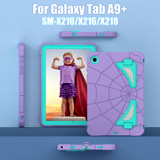 For Samsung Galaxy Tab A11+ / A9+ Spider Silicone Hybrid PC Shockproof Tablet Case(Purple Green) by bashfashion