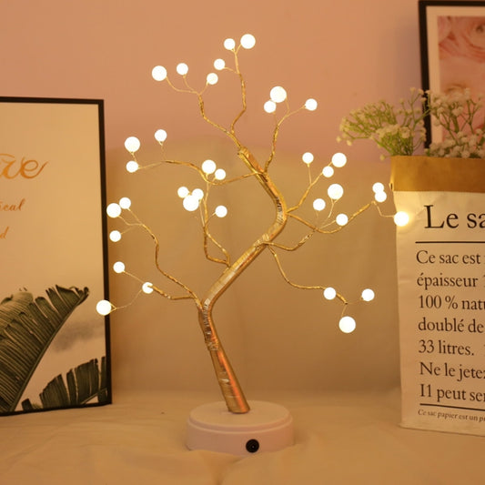 36 LEDs Pearl Tree Copper Wire Table Lamp Creative Decoration Touch Control Night Light (Warm White Light) by bashfashion