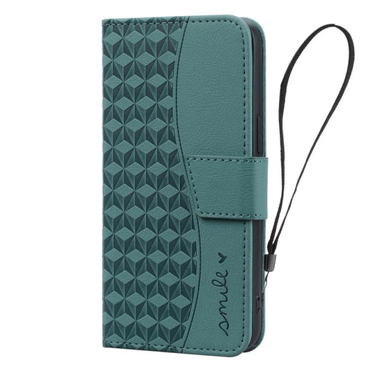 For iPhone 16e Business Diamond Buckle Leather Phone Case with Lanyard(Green) by bashfashion