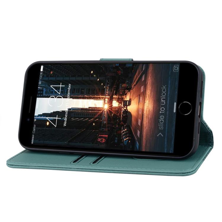 For iPhone 16e Business Diamond Buckle Leather Phone Case with Lanyard(Green) by bashfashion