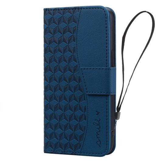 For iPhone 16e Business Diamond Buckle Leather Phone Case with Lanyard(Royal Blue) by bashfashion
