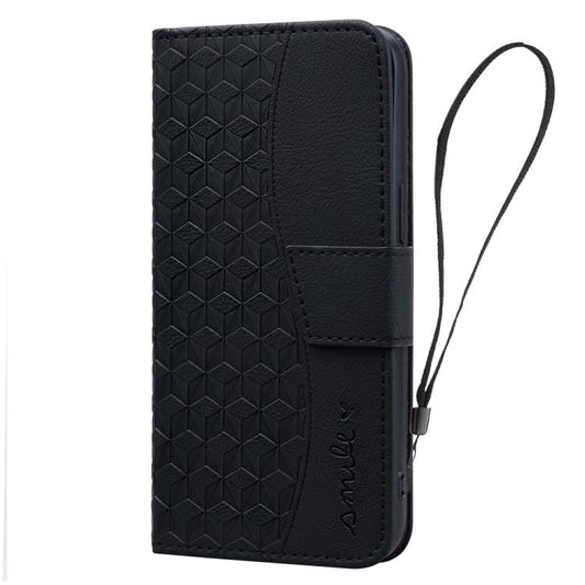 For iPhone 16e Business Diamond Buckle Leather Phone Case with Lanyard(Black) by bashfashion